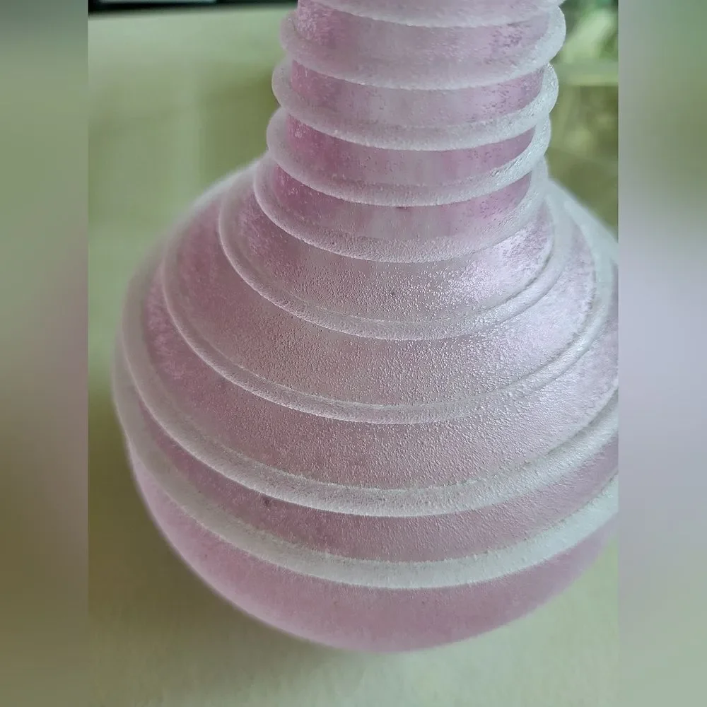 Vintage Frosted Pink Art Deco Style Glass Bottle with Frosted Stopper
